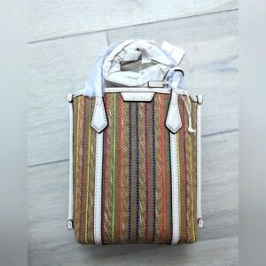 Tory Burch Perry Mini Raffia Striped Tote Bag